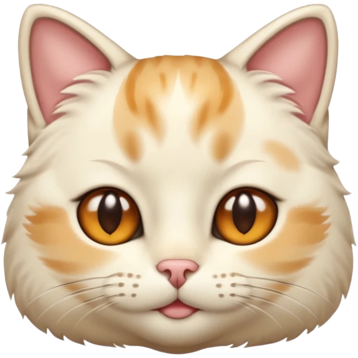 Cream cat face with short hairs, brown eyes and a neck emoji