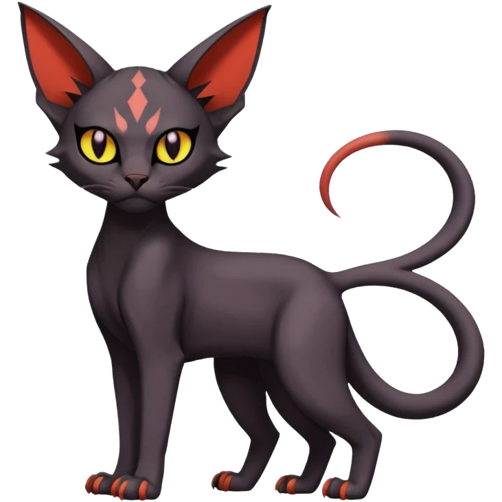 Black edgy Noivern-Litten-Sphynx-Lykoi-Caracal-cat-Fakemon full-body emoji