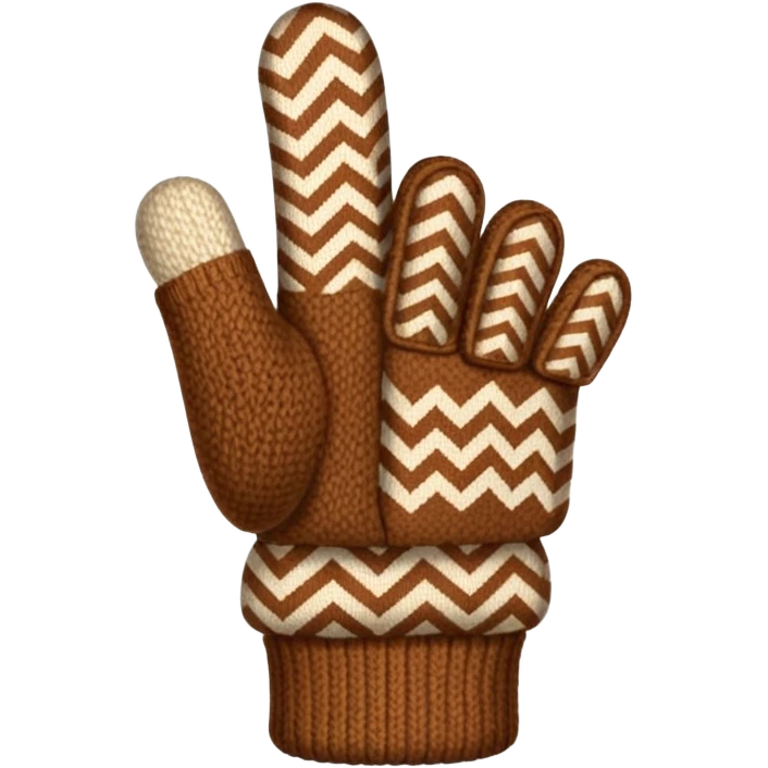 thumbs up fist in brown knit mitten with zig-zag beige pattern emoji