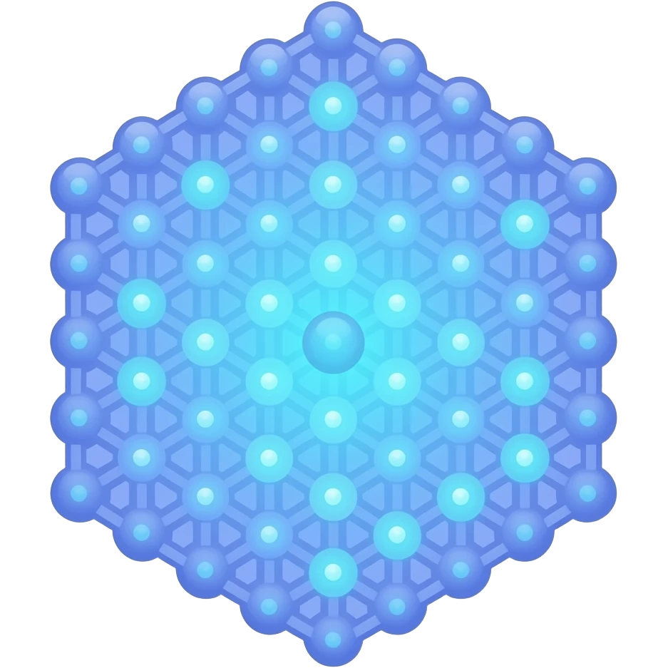 Minimalist flat design icon of a glowing abstract cube made of small connected dots, representing artificial intelligence and data processing, modern vector style, soft gradient (indigo and cyan), no text, transparent background emoji