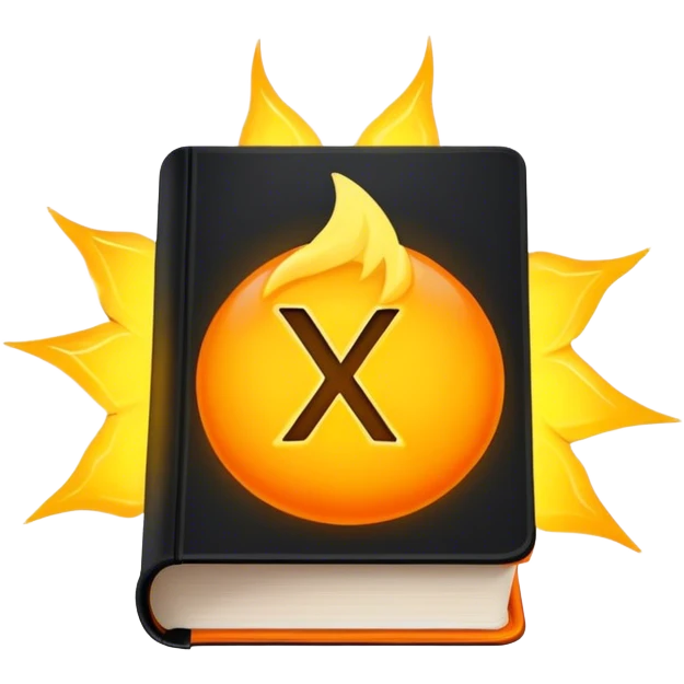 A bright orange book with a black, bold X with an edgy texture, exuding energy and pure, unapologetic confidence..yello waura.. unstoppable emoji