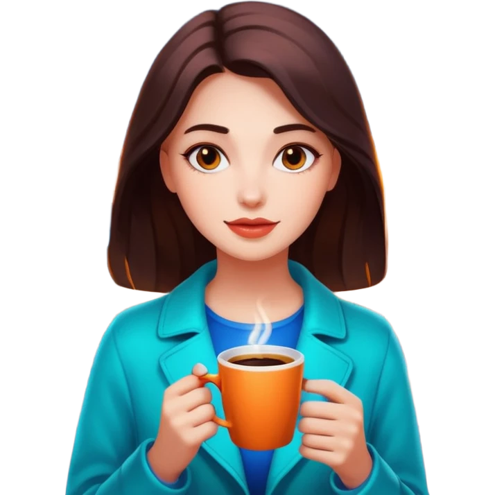Woman with coffee , coffe shopwith  neon glow, Midnight Wander. emoji