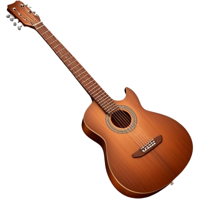 Cinematic Realistic Guitar, smooth mahogany body with intricate wood grain, steel strings reflecting soft light, gentle hand positioning on the fretboard, glowing with warmth and musical soul. emoji