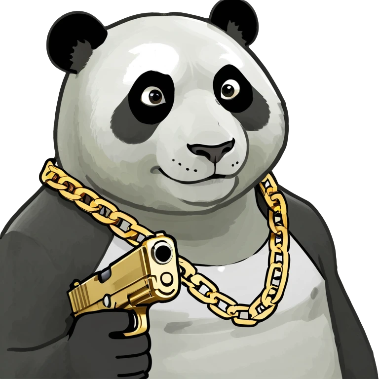 Panda with a gun and gold chains emoji