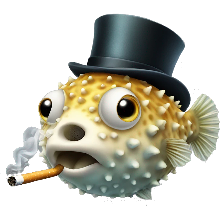 Pufferfish with a cigarette and top hat emoji