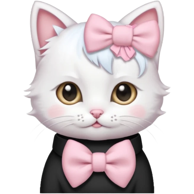 Cute white small kitten wearing one small pastel pink hair bow emoji