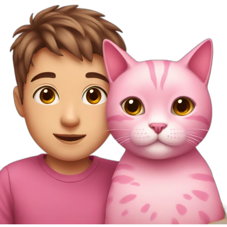 Pink cat with cute boy emoji