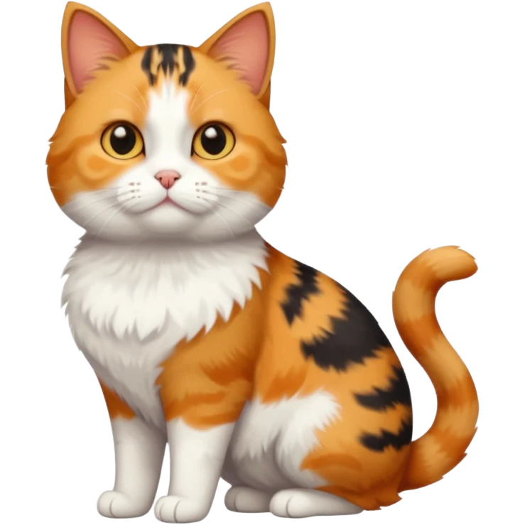 full body calico tabby + white cat with tiny head and fat body emoji