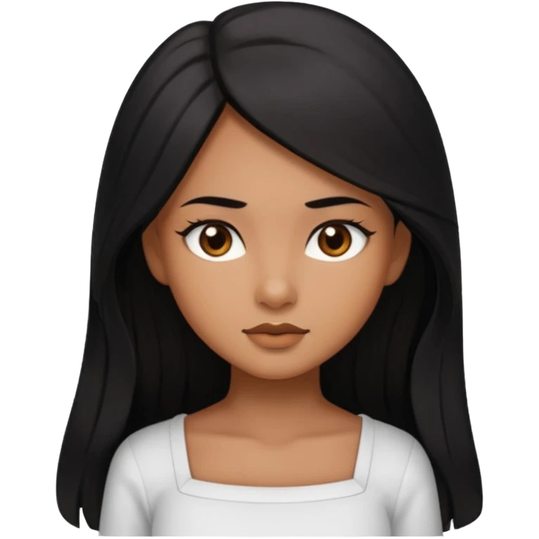A deep skin girl (deep skin is caramel color not dark) with long black hair swept TO THE FRONT and a square neckline shirt and brown eyes emoji