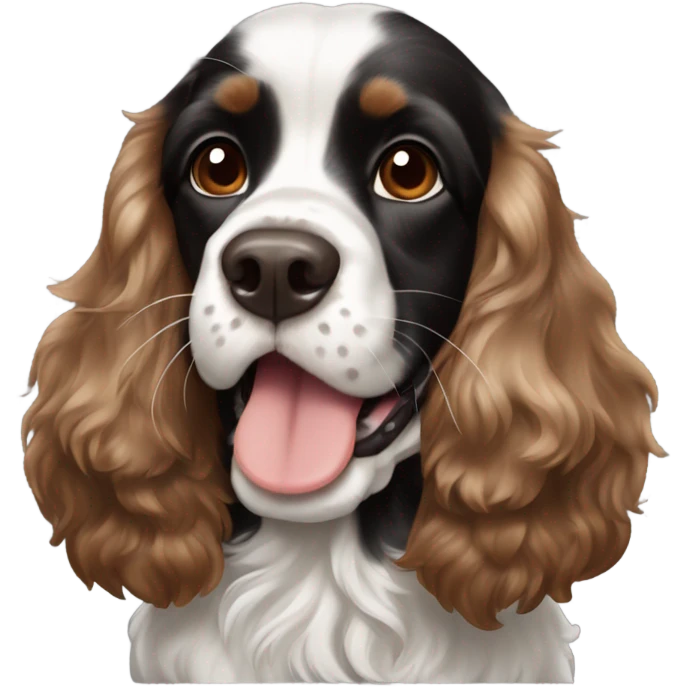 black white and brown cocker spaniel with tongue out emoji