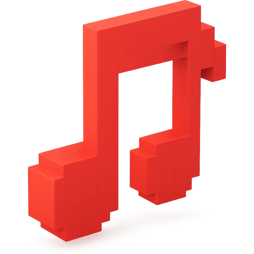 music note, voxel style, red color, 3D cubic form emoji