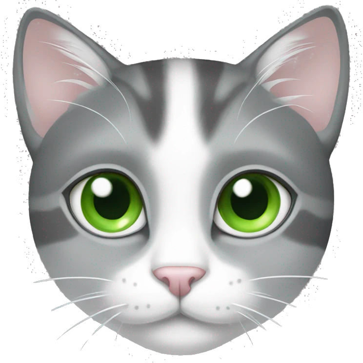 Cat grey and white with green eyes emoji