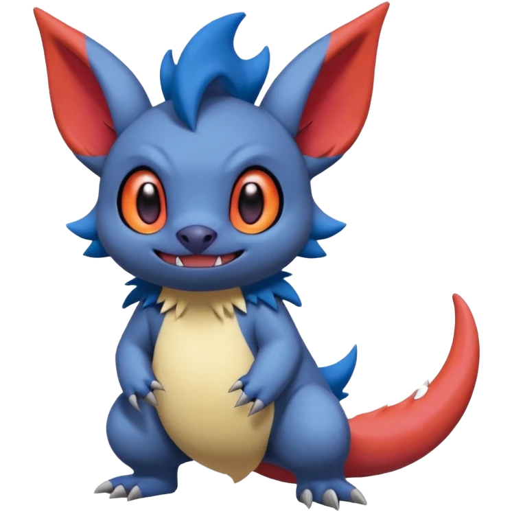 Cute adorable Stitch-Salandit-Noibat-Zangoose-fusion, full body emoji