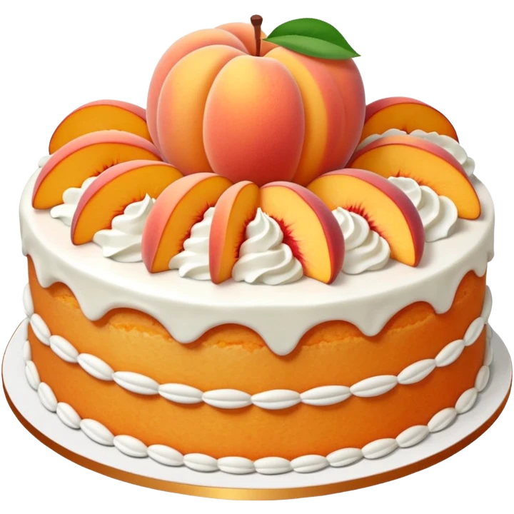 An aesthetic peach cake 🍑, with white decorations and peach pieces. emoji