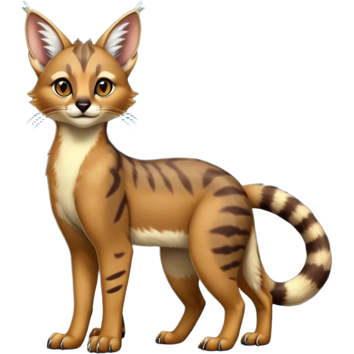  glorious divine exotic cute cool beautiful shiny beautiful fantasy-caracal-civet-genet-sergal-vernid-Cacomistle-oncilla-animal-Fakémon-hybrid-fursona (full body) emoji