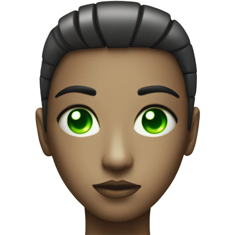 glowing beauty with green eyes robot face serious emoji