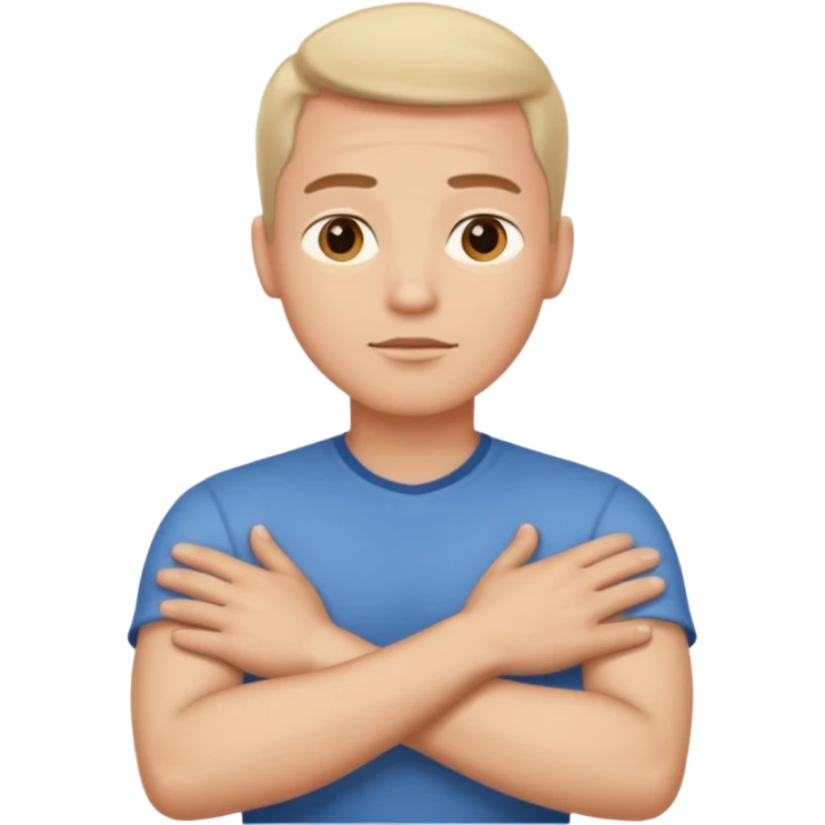 arms crossed hands around neck eyes open man emoji