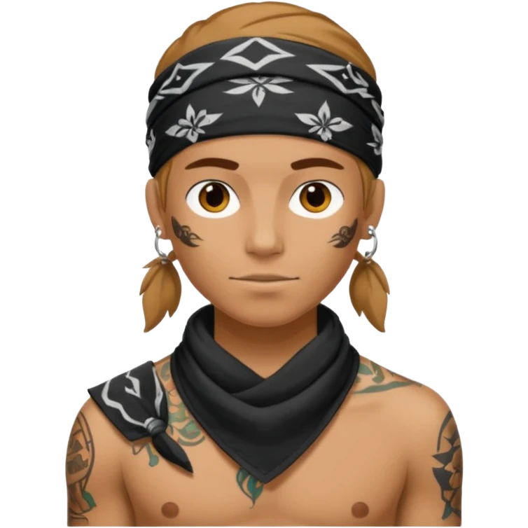 a human with bandana and tattoo emoji