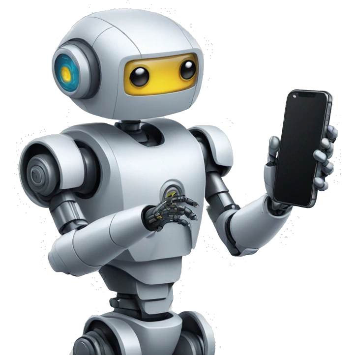 robot looking at his iphone emoji