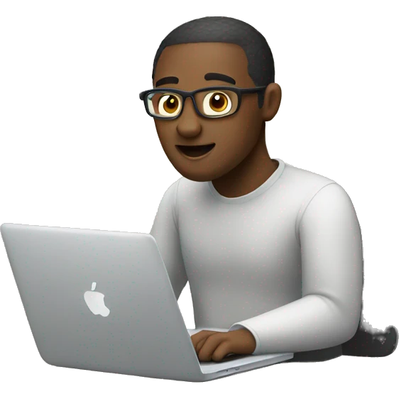 A man with a macbook, coding emoji