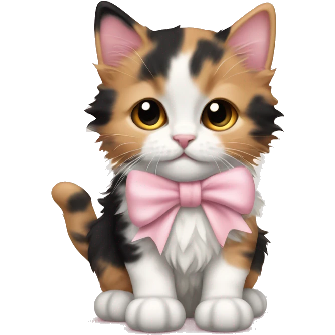 calico fluffy kitten pale pink bow emoji
