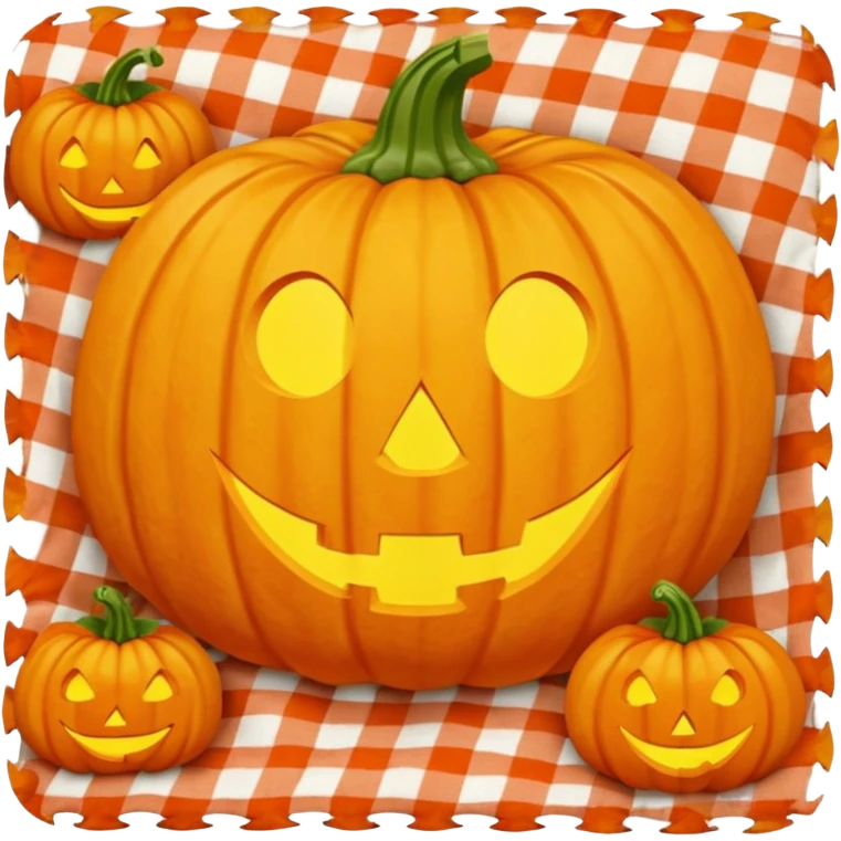 Pumpkin carving on a red gingham blanket  emoji
