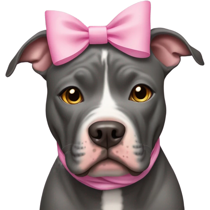 Charcoal grey pitbull with honey colored eyes and pink bows emoji