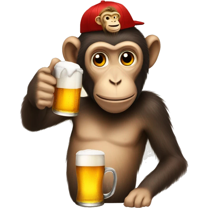 Monkey with a pet on his head and a beer emoji