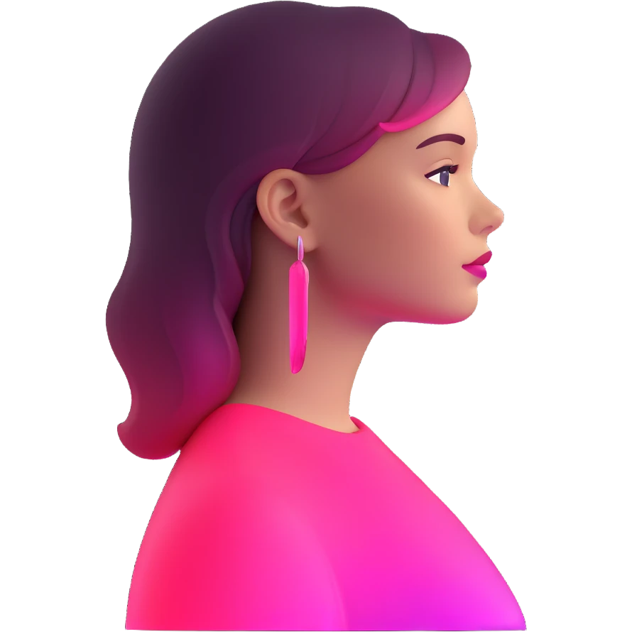 Girl in profile view with curved silhouette, transparent glass style, bright pink gradient, with highlights and shadows, minimalist design emoji