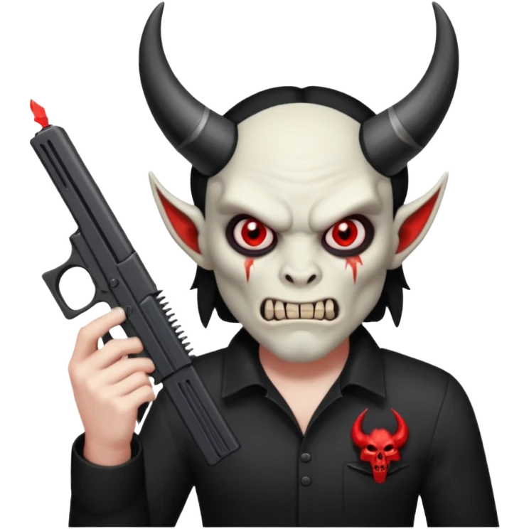 Cara de demonio con una glock y un peine largo en la mano emoji