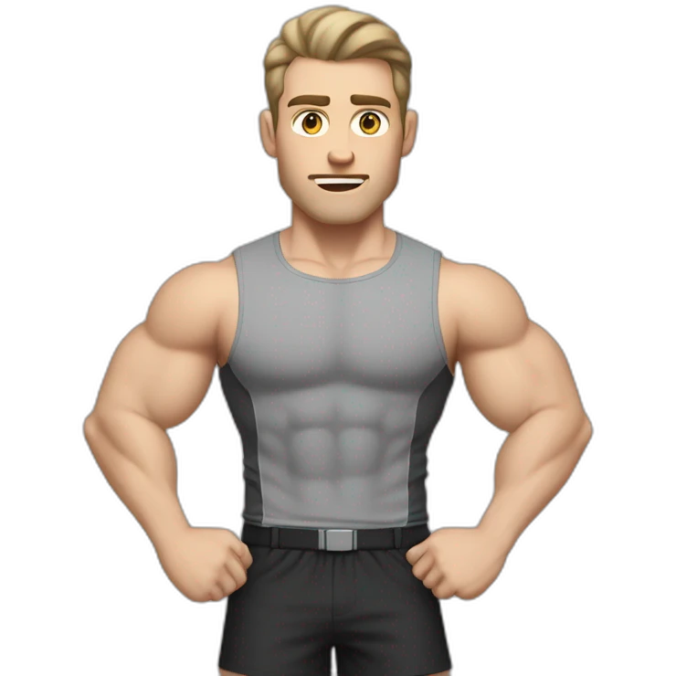 Confused Pale skinned Fit Man With the biceps and dark brown hair in black shirt, gray sports shorts and white Sneakers emoji
