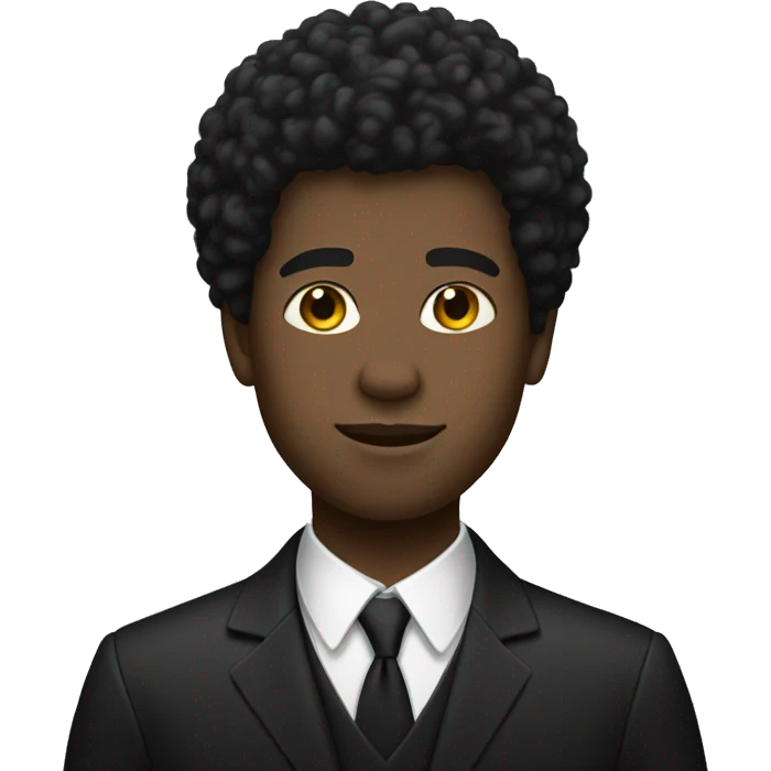 black young man with afro mullet hair in black suit emoji