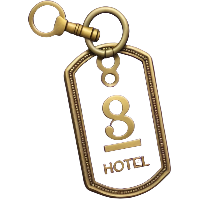 antique brass hotel key with large purple leather room number tag emoji