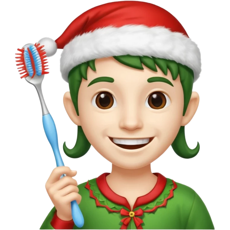 DUENDE NAVIDEÑO CON CEPILLO DE DIENTES EN LA MANO emoji