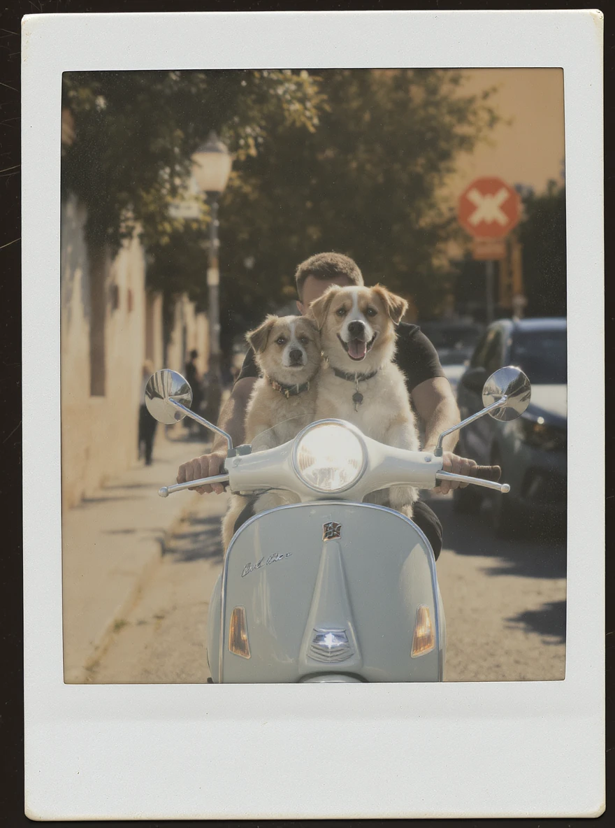 man and his pet dog riding a vespa emoji