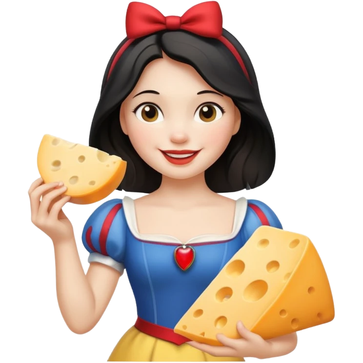  smiling Snow White holding wedge of cheese emoji