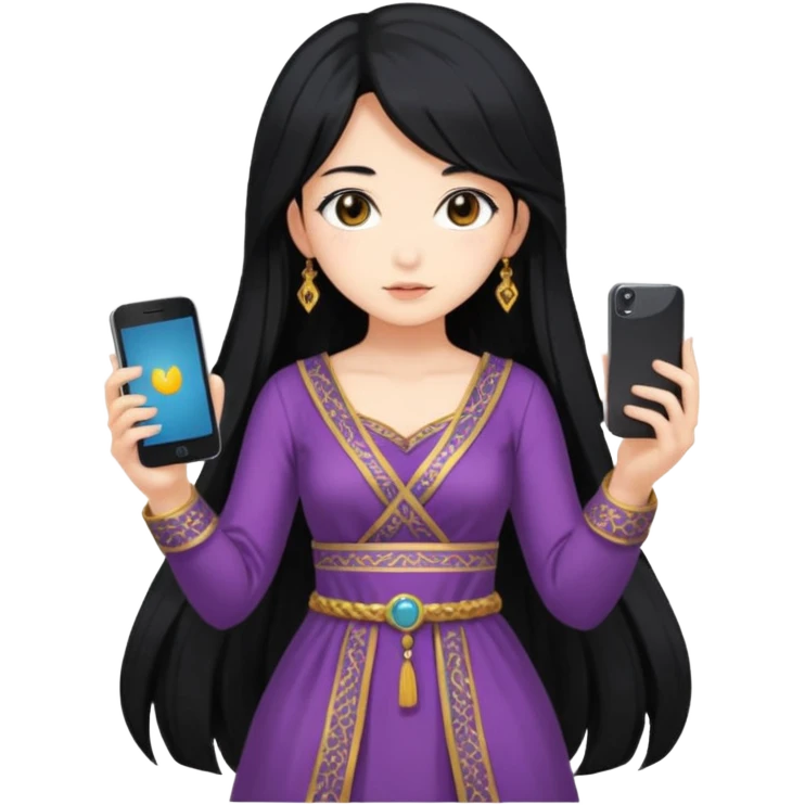 anime girl with persion crawl custome dress and smartphone emoji