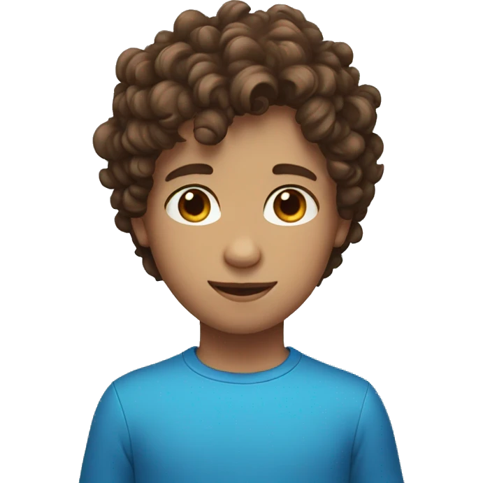 boy with short, brown and curly hair with blue eyes emoji