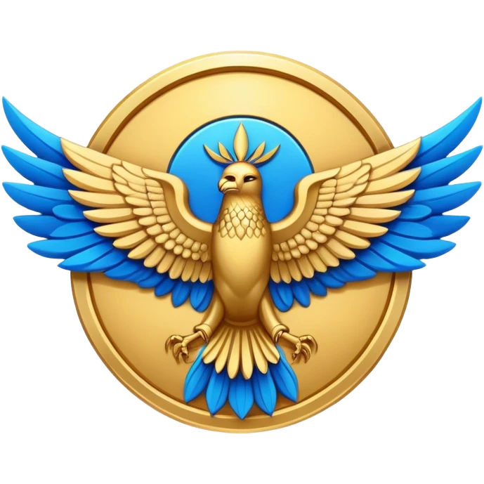 Colorful Faravahar symbol with gold disc and blue wings emoji