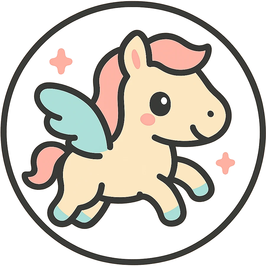 little alchemy style icon
subject: pegasus
border: medium-black
shape: round, circular
background: white
style: full color fill with medium black outlining emoji