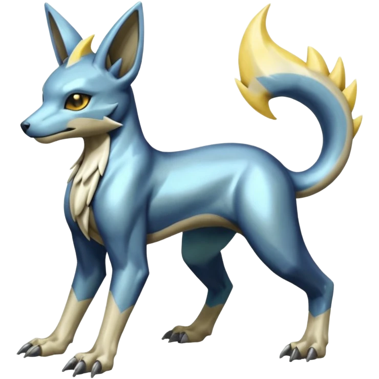 Shiny Metallic Alloy Silvery Manectric-Electrike-Lucio-Cubone-Umbreon-Marowak-Draco-Fakémon-hybrid-creature (full body), 4 legs emoji
