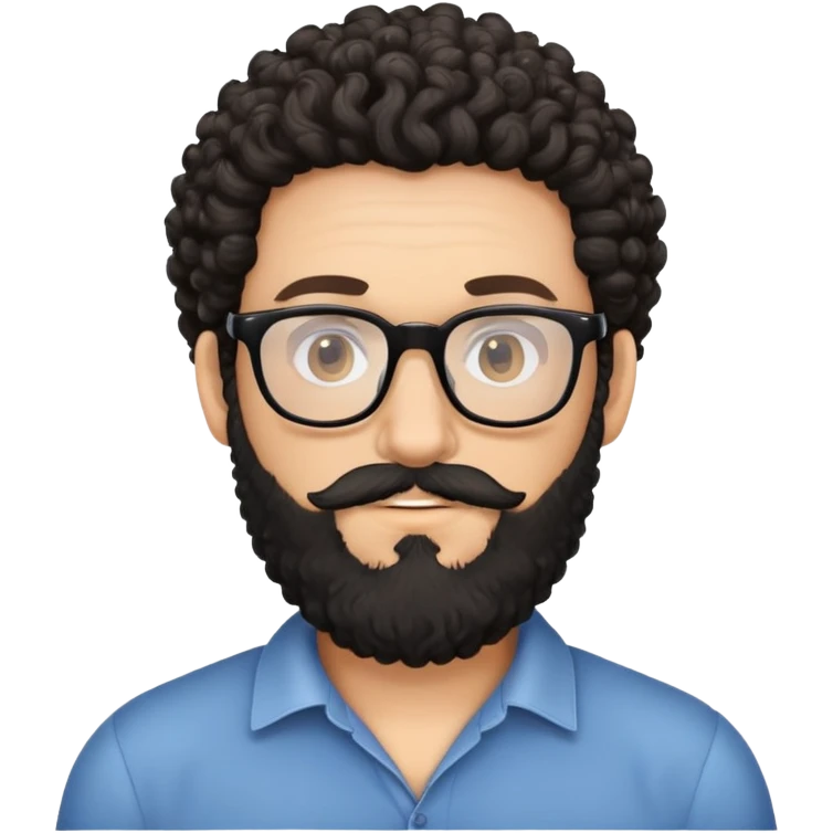 White man with black beard and curly hair and glasses emoji