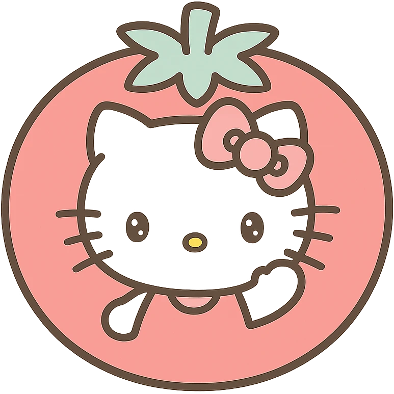 Hello Kitty waving hand inside a tomato, simple and cute style emoji
