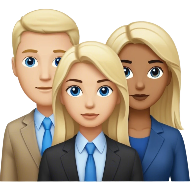 three people, one white man with dark hair and light skin and dark eyes, one man with dark hair, tan skin and dark eyes and one woman with blonde hair and blue eyes all three in business clothing emoji