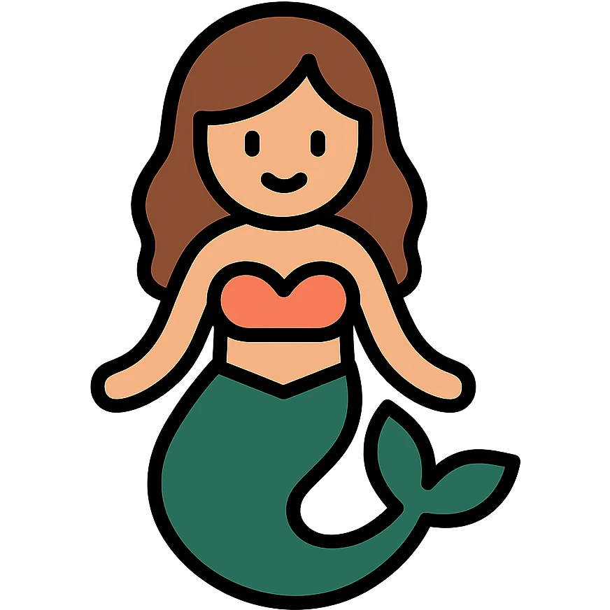 a mermaid with a forest green tail and chestnut brown hair, modern clean icon style, simple, clear lines emoji