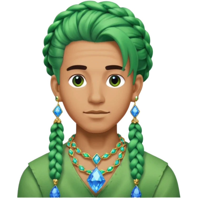 gem lover man with gem accessories excessive amount very big gem earrings green chunky braided hair and blue diamonds  emoji
