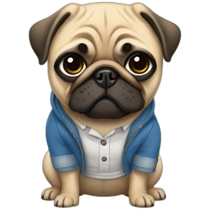 pug wearing clothes with google clothes emoji