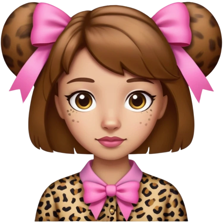 Light skin brown hair leopard print shirt with pink bows emoji