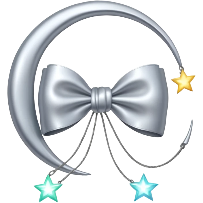 Elegant silver bow with glowing string, crescent-moon motifs. emoji