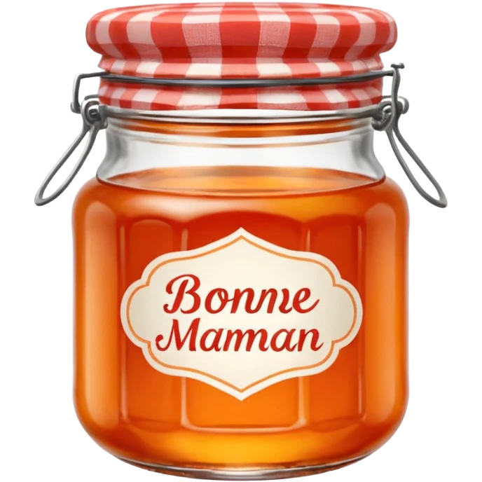 Bonne Maman orange marmalade jar, glass jar with red gingham lid, minimal style, orange marmalade, cute emoji style emoji